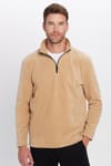 Unisex Standart Fit Rahat Kesim Tüylenme Yapmayan Soğuk Geçirmez Bej Dik Yaka Polar Sweatshirt