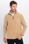 Unisex Standart Fit Rahat Kesim Tüylenme Yapmayan Soğuk Geçirmez Bej Dik Yaka Polar Sweatshirt
