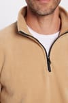 Unisex Standart Fit Rahat Kesim Tüylenme Yapmayan Soğuk Geçirmez Bej Dik Yaka Polar Sweatshirt