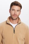 Unisex Standart Fit Rahat Kesim Tüylenme Yapmayan Soğuk Geçirmez Bej Dik Yaka Polar Sweatshirt
