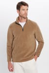 Unisex Standart Fit Rahat Kesim Tüylenme Yapmayan Soğuk Geçirmez Haki Dik Yaka Polar Sweatshirt
