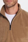 Unisex Standart Fit Rahat Kesim Tüylenme Yapmayan Soğuk Geçirmez Haki Dik Yaka Polar Sweatshirt