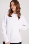 Kadın Oversize Geniş Kesim %100 Pamuk Basic Beyaz Bisiklet Yaka Sweatshirt