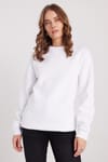 Kadın Oversize Geniş Kesim %100 Pamuk Basic Beyaz Bisiklet Yaka Sweatshirt