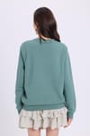 Kadın Oversize Geniş Kesim %100 Pamuk Basic Beyaz Bisiklet Yaka Yeşil Sweatshirt