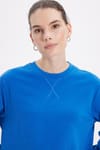 Kadın Oversize Geniş Kesim Pamuk Bisiklet Yaka Basic Sweatshirt