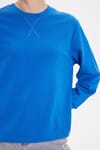Kadın Oversize Geniş Kesim Pamuk Bisiklet Yaka Basic Sweatshirt
