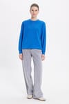 Kadın Oversize Geniş Kesim Pamuk Bisiklet Yaka Basic Sweatshirt