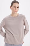 Kadın Oversize Geniş Kesim Pamuk Bisiklet Yaka Basic Sweatshirt