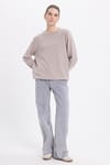 Kadın Oversize Geniş Kesim Pamuk Bisiklet Yaka Basic Sweatshirt
