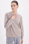 Kadın Oversize Geniş Kesim Pamuk Bisiklet Yaka Basic Sweatshirt