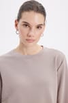 Kadın Oversize Geniş Kesim Pamuk Bisiklet Yaka Basic Sweatshirt
