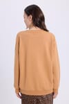 Kadın Oversize Geniş Kesim %100 Pamuk Basic Beyaz Bisiklet Yaka Camel Sweatshirt