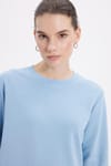 Kadın Oversize Geniş Kesim Pamuk Bisiklet Yaka Basic Sweatshirt