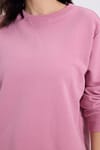 Kadın Oversize Geniş Kesim %100 Pamuk Basic Lila Bisiklet Yaka Sweatshirt