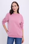 Kadın Oversize Geniş Kesim %100 Pamuk Basic Lila Bisiklet Yaka Sweatshirt