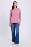 Kadın Oversize Geniş Kesim %100 Pamuk Basic Lila Bisiklet Yaka Sweatshirt