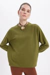 Kadın Oversize Geniş Kesim Pamuk Bisiklet Yaka Basic Sweatshirt