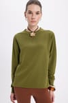 Kadın Oversize Geniş Kesim Pamuk Bisiklet Yaka Basic Sweatshirt