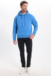 Unisex Oversize Geniş Kesim Pamuklu Yumuşak Dokulu İçi Polarlı Basic Mavi Kapüşonlu Sweatshirt