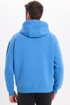 Unisex Oversize Geniş Kesim Pamuklu Yumuşak Dokulu İçi Polarlı Basic Mavi Kapüşonlu Sweatshirt