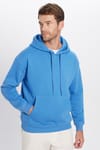 Unisex Oversize Geniş Kesim Pamuklu Yumuşak Dokulu İçi Polarlı Basic Mavi Kapüşonlu Sweatshirt
