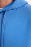 Unisex Oversize Geniş Kesim Pamuklu Yumuşak Dokulu İçi Polarlı Basic Mavi Kapüşonlu Sweatshirt