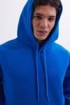 Unisex Oversize Geniş Kesim Pamuklu Yumuşak Dokulu İçi Polarlı Basic Sax Mavi Kapüşonlu Sweatshirt