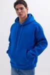 Unisex Oversize Geniş Kesim Pamuklu Yumuşak Dokulu İçi Polarlı Basic Sax Mavi Kapüşonlu Sweatshirt