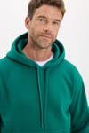 Unisex Oversize Geniş Kesim Pamuklu Yumuşak Dokulu İçi Polarlı Basic Yeşil Kapüşonlu Sweatshirt