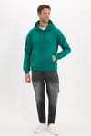 Unisex Oversize Geniş Kesim Pamuklu Yumuşak Dokulu İçi Polarlı Basic Yeşil Kapüşonlu Sweatshirt