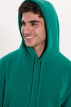 Unisex Oversize Geniş Kesim Pamuklu Yumuşak Dokulu İçi Polarlı Basic Yeşil Kapüşonlu Sweatshirt