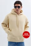 Unisex Oversize Geniş Kesim Pamuklu Yumuşak Dokulu İçi Polarlı Basic Bej Kapüşonlu Sweatshirt
