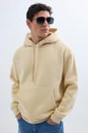 Unisex Oversize Geniş Kesim Pamuklu Yumuşak Dokulu İçi Polarlı Basic Bej Kapüşonlu Sweatshirt