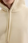 Unisex Oversize Geniş Kesim Pamuklu Yumuşak Dokulu İçi Polarlı Basic Bej Kapüşonlu Sweatshirt