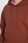 Unisex Oversize Geniş Kesim Pamuklu Yumuşak Dokulu İçi Polarlı Basic Kahverengi Kapüşonlu Sweatshirt
