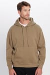 Unisex Oversize Geniş Kesim Pamuklu Yumuşak Dokulu İçi Polarlı Basic Haki Kapüşonlu Sweatshirt