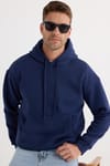 Unisex Oversize Geniş Kesim Pamuklu Yumuşak Dokulu İçi Polarlı Basic Lacivert Kapüşonlu Sweatshirt