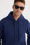 Unisex Oversize Geniş Kesim Pamuklu Yumuşak Dokulu İçi Polarlı Basic Lacivert Kapüşonlu Sweatshirt