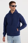 Unisex Oversize Geniş Kesim Pamuklu Yumuşak Dokulu İçi Polarlı Basic Lacivert Kapüşonlu Sweatshirt