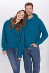 Unisex Oversize Geniş Kesim Pamuklu Yumuşak Dokulu İçi Polarlı Basic Petrol Kapüşonlu Sweatshirt
