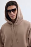 Unisex Oversize Geniş Kesim Pamuklu Yumuşak Dokulu İçi Polarlı Basic Vizon Renk Kapüşonlu Sweatshirt