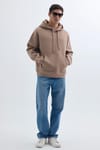 Unisex Oversize Geniş Kesim Pamuklu Yumuşak Dokulu İçi Polarlı Basic Vizon Renk Kapüşonlu Sweatshirt