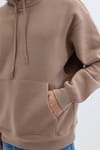 Unisex Oversize Geniş Kesim Pamuklu Yumuşak Dokulu İçi Polarlı Basic Vizon Renk Kapüşonlu Sweatshirt