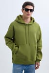 Unisex Oversize Geniş Kesim Pamuklu Yumuşak Dokulu İçi Polarlı Basic Yeşil Renk Kapüşonlu Sweatshirt