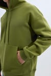 Unisex Oversize Geniş Kesim Pamuklu Yumuşak Dokulu İçi Polarlı Basic Yeşil Renk Kapüşonlu Sweatshirt