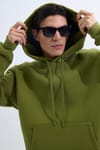 Unisex Oversize Geniş Kesim Pamuklu Yumuşak Dokulu İçi Polarlı Basic Yeşil Renk Kapüşonlu Sweatshirt