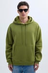 Unisex Oversize Geniş Kesim Pamuklu Yumuşak Dokulu İçi Polarlı Basic Yeşil Renk Kapüşonlu Sweatshirt