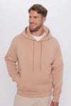 Unisex Oversize Geniş Kesim Pamuklu Yumuşak Dokulu İçi Polarlı Basic Vizon Renk Kapüşonlu Sweatshirt