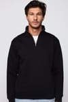 Unisex Relax Fit Rahat Kesim Pamuklu İçi Polarlı Yarım Fermuarlı Siyah Dik Yaka Sweatshirt